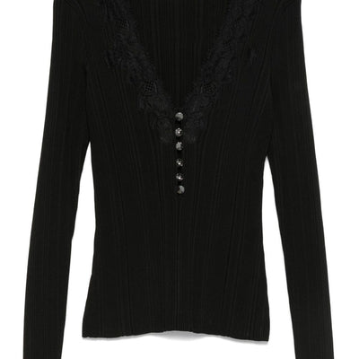 Self-Portrait Lace-trimmed ribbed top