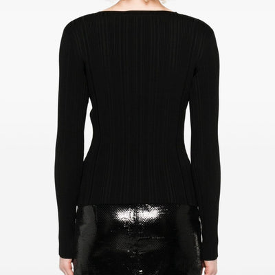 Self-Portrait Lace-trimmed ribbed top
