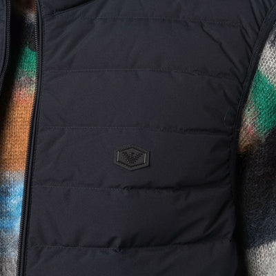 Emporio Armani Full-zip, sleeveless quilted nylon down jacket with eagle logo patch