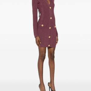 Balmain V-Neck Knitted Mini Dress