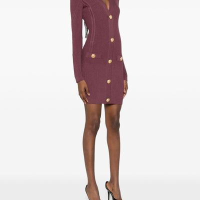 Balmain V-Neck Knitted Mini Dress