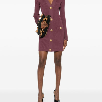 Balmain V-Neck Knitted Mini Dress