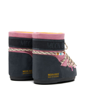 MOON BOOT X GUEST IN RESIDENCE LOW GREY AND PINK SUEDE BEADED ICON BOOT