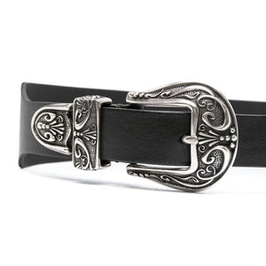 Golden Goose Black Washed Leather Belt With Double Silver Buckle