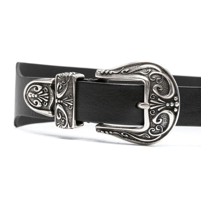 Golden Goose Black Washed Leather Belt With Double Silver Buckle