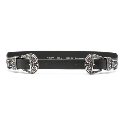 Golden Goose Black Washed Leather Belt With Double Silver Buckle