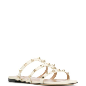 Valentino Garavani Rockstud Laminated Nappa Slide Sandal