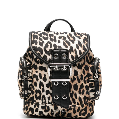 Ganni Leopard Small Nylon Bucky Backpack
