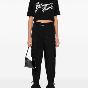 Balmain Cropped T-shirt with flocked Letter logo