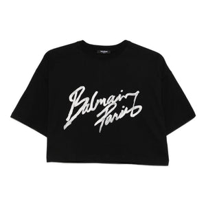 Balmain Cropped T-shirt with flocked Letter logo