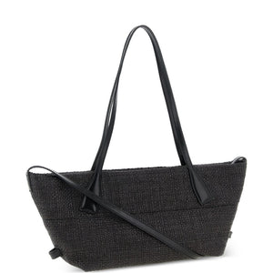 Balmain Track Small Tote Bag In Raffia And Calfskin