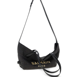 Balmain Track Small Tote Bag In Raffia And Calfskin