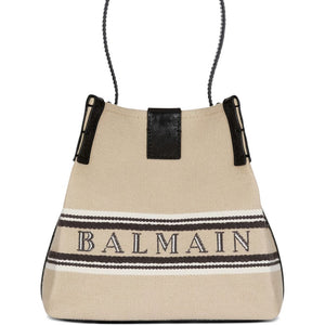 Balmain Release Bucket Bag In Canvas And Calfskin