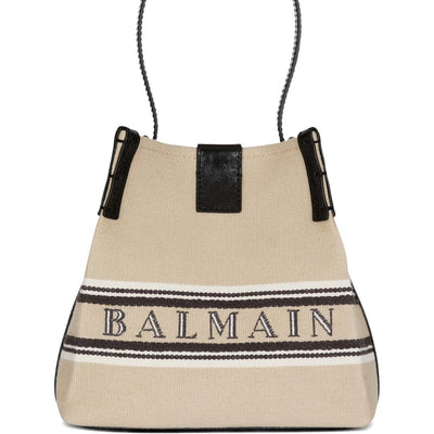 Balmain Release Bucket Bag In Canvas And Calfskin
