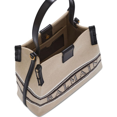 Balmain Release Bucket Bag In Canvas And Calfskin