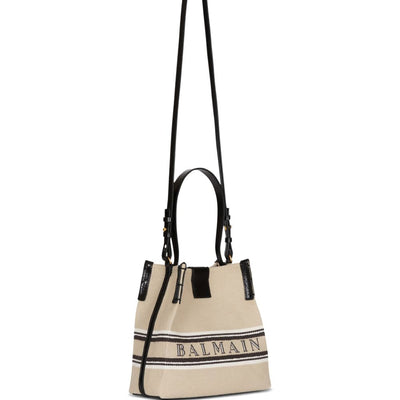 Balmain Release Bucket Bag In Canvas And Calfskin