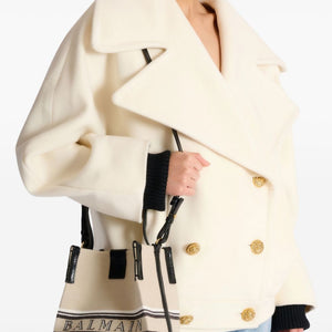 Balmain Release Bucket Bag In Canvas And Calfskin