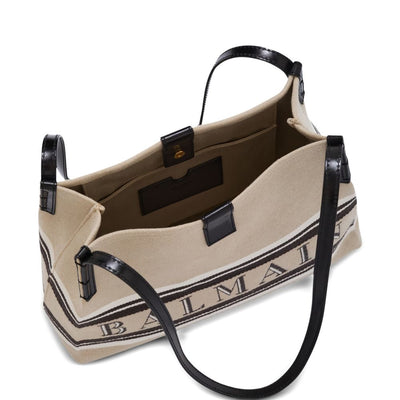 Balmain Medium Release Shopper Bag In Canvas And Calfskin