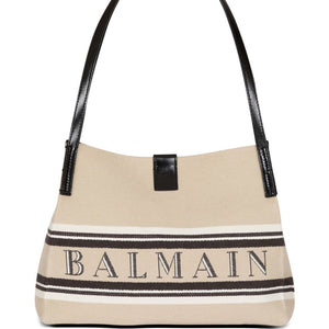 Balmain Medium Release Shopper Bag In Canvas And Calfskin