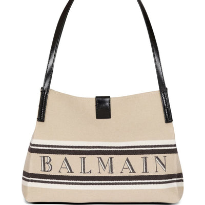 Balmain Medium Release Shopper Bag In Canvas And Calfskin