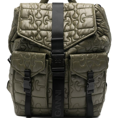 Ganni Quilted Flap-Pocket Backpack
