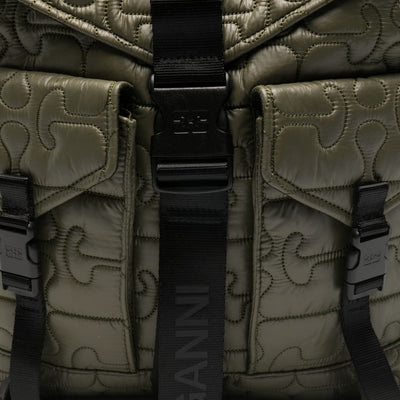 Ganni Quilted Flap-Pocket Backpack