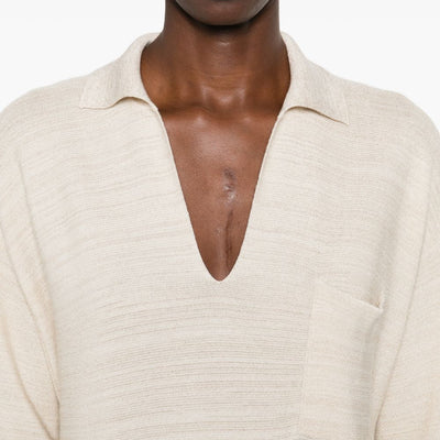 Fabiana Filippi V-neck tonal stripes collar Wool and cotton shirtdress