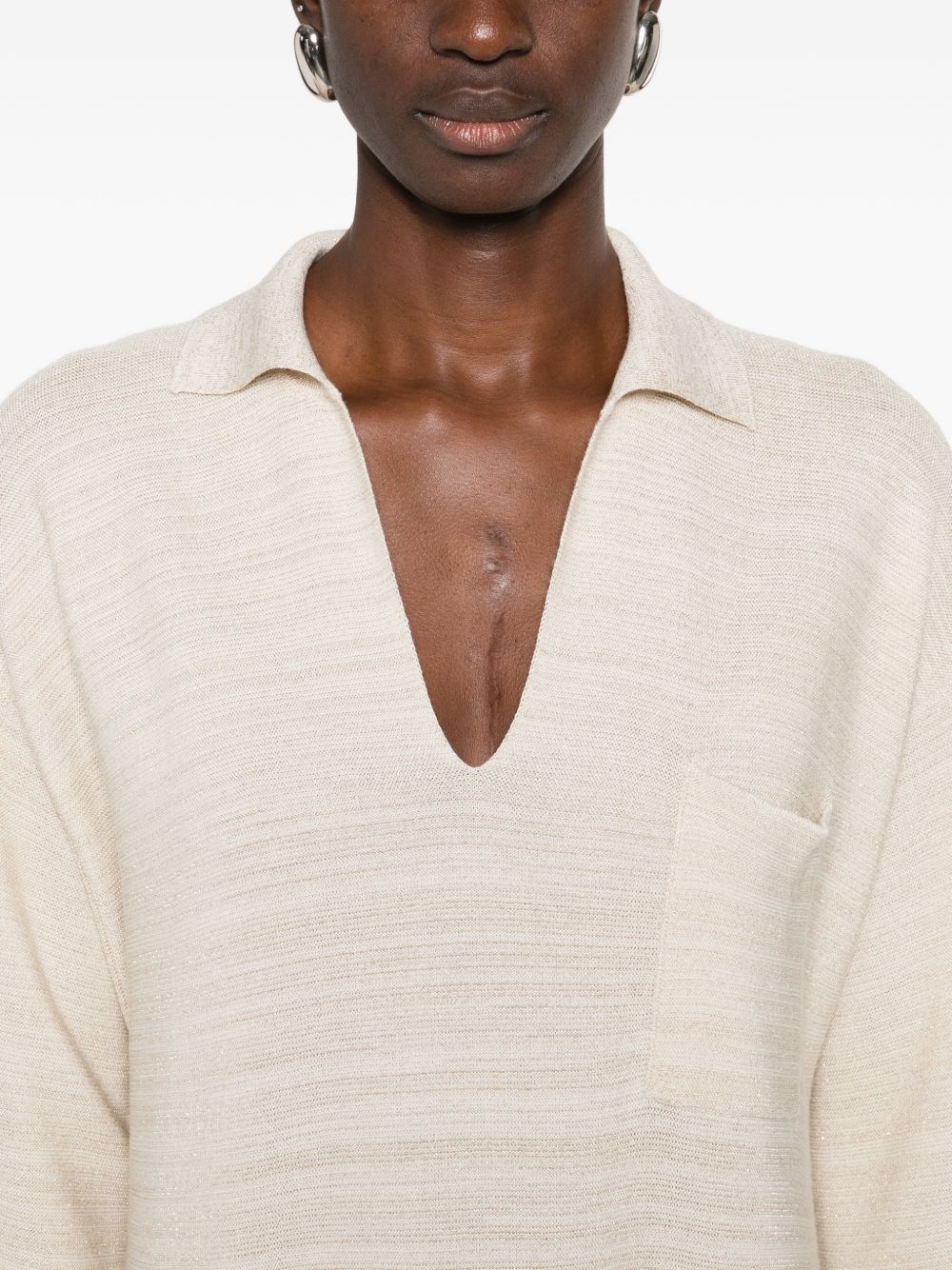 Fabiana Filippi V-neck tonal stripes collar Wool and cotton shirtdress