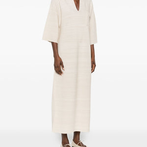 Fabiana Filippi V-neck tonal stripes collar Wool and cotton shirtdress
