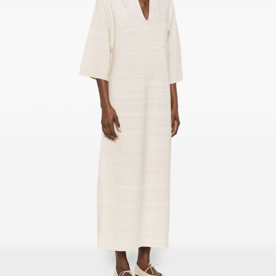 Fabiana Filippi V-neck tonal stripes collar Wool and cotton shirtdress