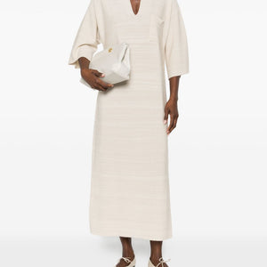 Fabiana Filippi V-neck tonal stripes collar Wool and cotton shirtdress