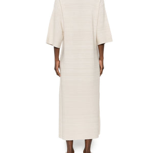 Fabiana Filippi V-neck tonal stripes collar Wool and cotton shirtdress
