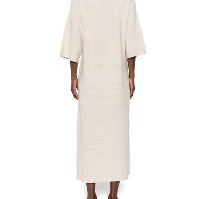 Fabiana Filippi V-neck tonal stripes collar Wool and cotton shirtdress