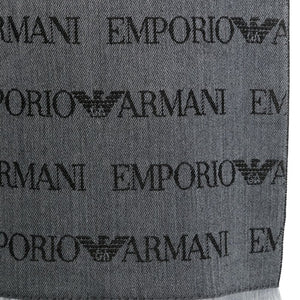 Emporio Armani Virgin Wool Blend Scarf With Jacquard Lettering Logo And Fringes