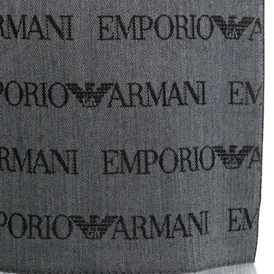 Emporio Armani Virgin Wool Blend Scarf With Jacquard Lettering Logo And Fringes