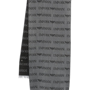 Emporio Armani Virgin Wool Blend Scarf With Jacquard Lettering Logo And Fringes