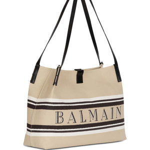 Balmain Medium Release Shopper Bag In Canvas And Calfskin
