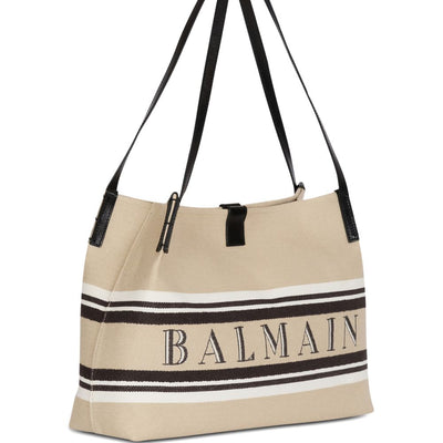 Balmain Medium Release Shopper Bag In Canvas And Calfskin