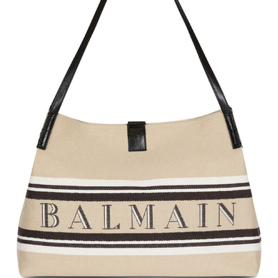 Balmain Medium Release Shopper Bag In Canvas And Calfskin