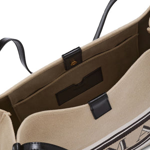 Balmain Medium Release Shopper Bag In Canvas And Calfskin