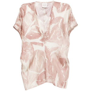 Alysi V-neck short sleeves Printed silk blouse