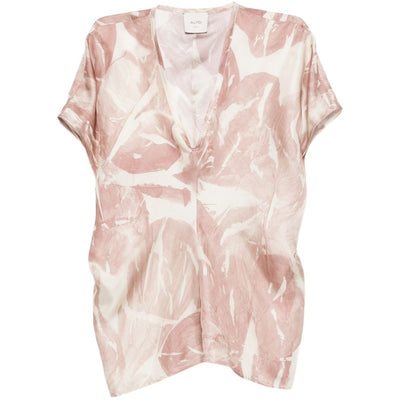 Alysi V-neck short sleeves Printed silk blouse