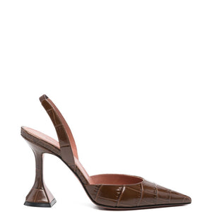 Amina Muaddi Holli croc-effect leather slingback pumps