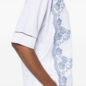 Ermanno Firenze V-neck short sleeves pointelle detailing Embroidered cotton t-shirt