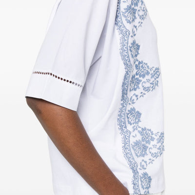 Ermanno Firenze V-neck short sleeves pointelle detailing Embroidered cotton t-shirt