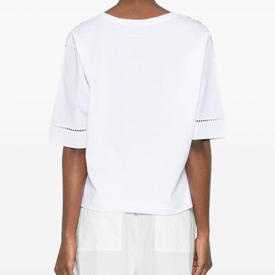 Ermanno Firenze V-neck short sleeves pointelle detailing Embroidered cotton t-shirt
