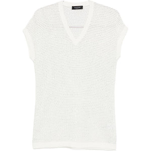 Fabiana Filippi V-neck short sleeves sequin embellishments Openwork top