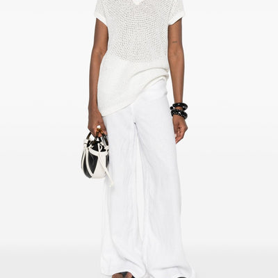 Fabiana Filippi V-neck short sleeves sequin embellishments Openwork top