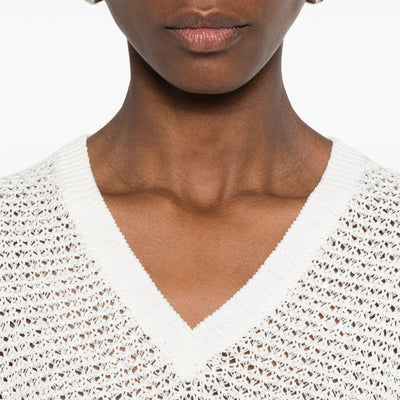 Fabiana Filippi V-neck short sleeves sequin embellishments Openwork top