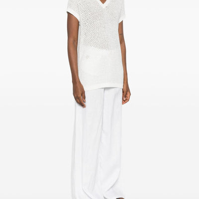 Fabiana Filippi V-neck short sleeves sequin embellishments Openwork top